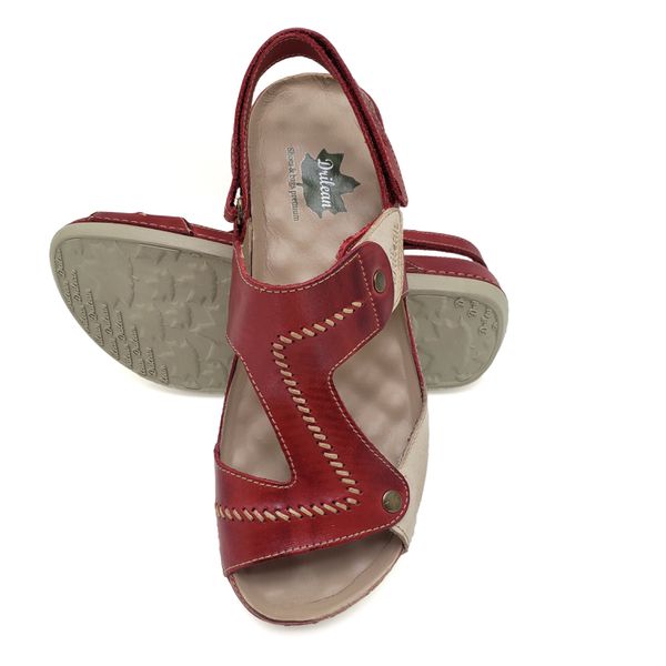 Sandalia Feminina Ortopédica Confortável de Couro Legítimo e Palmilha Gel - Vermelho/Off (BE 002)
