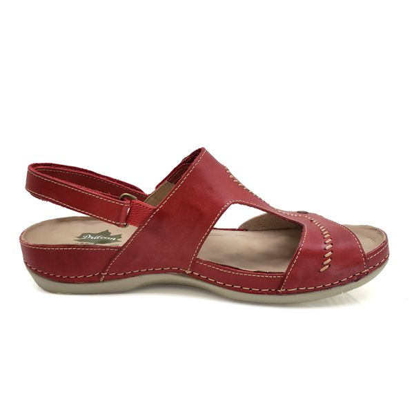 Sandalia Feminina Ortopédica Confortável de Couro Legítimo e Palmilha Gel - Vermelho/Off (BE 002)