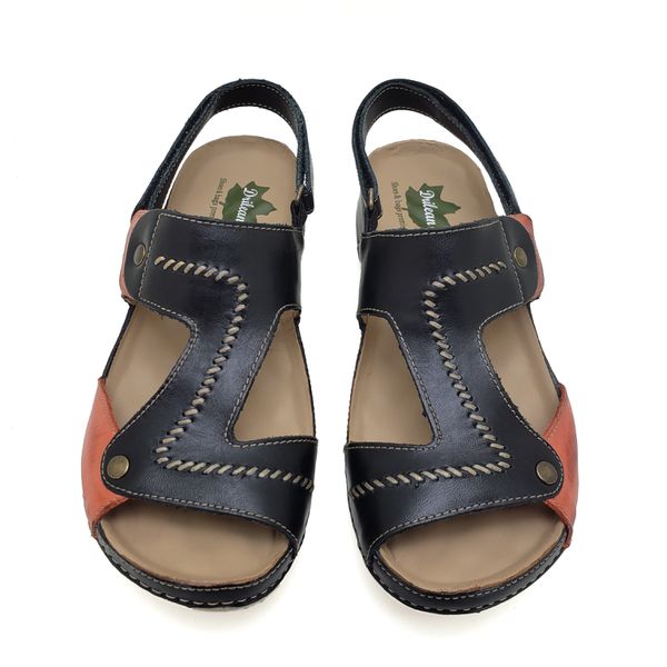 Sandália Anatômica Feminina em Couro Legítimo e Palmilha Gel - Preto/Coral (BE 002)