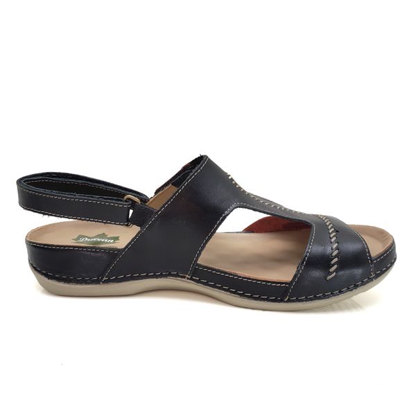 Sandália Anatômica Feminina em Couro Legítimo e Palmilha Gel - Preto/Coral (BE 002)
