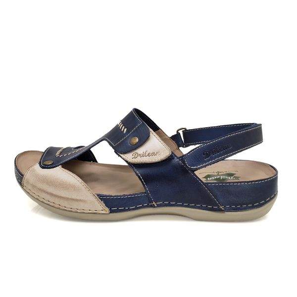 Sandália Feminina Ortopédica de Couro Legítimo e Palmilha Gel - Azul (BE 002)