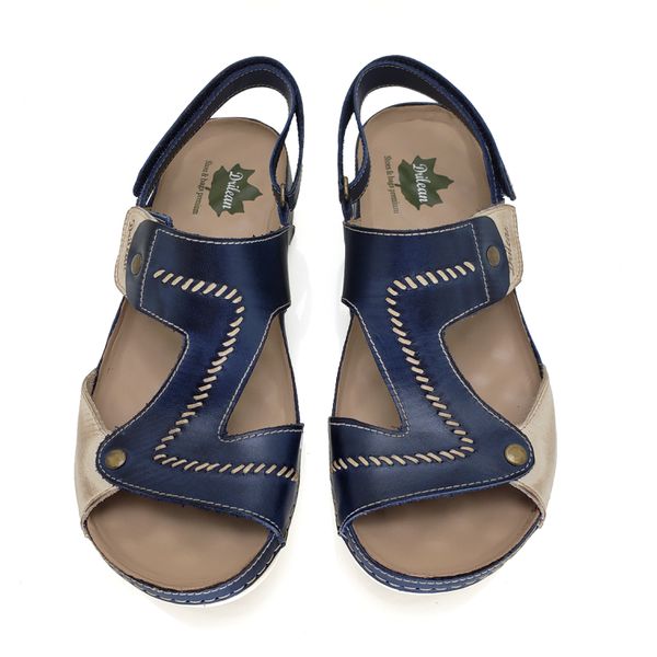 Sandália Feminina Ortopédica de Couro Legítimo e Palmilha Gel - Azul (BE 002)