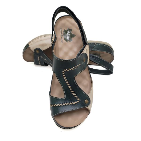 Sandalia Feminina Ortopédica de Couro Legítimo e Palmilha Gel - Verde/off (BE 002)