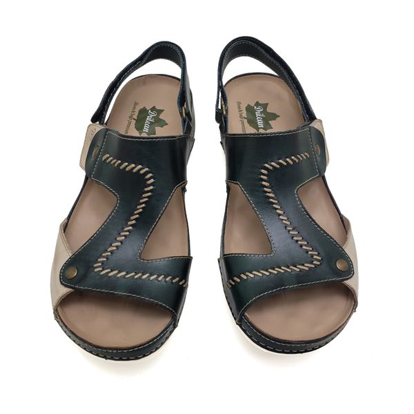 Sandalia Feminina Ortopédica de Couro Legítimo e Palmilha Gel - Verde/off (BE 002)