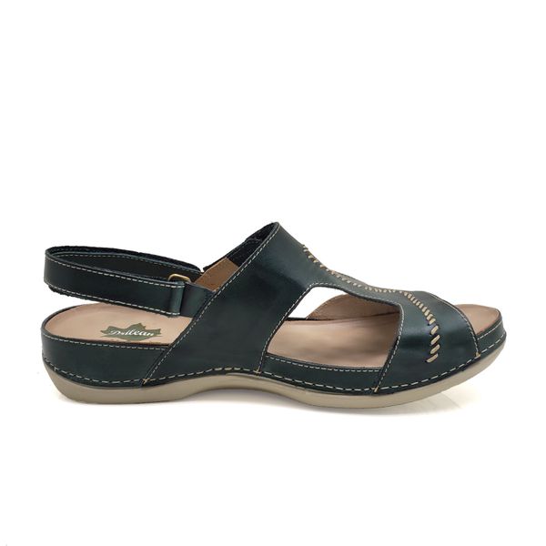 Sandalia Feminina Ortopédica de Couro Legítimo e Palmilha Gel - Verde/off (BE 002)