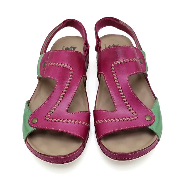 Sandalia Feminina Ortopédica Confortável de Couro Legítimo e Palmilha Gel - Pink/Pistache (BE 002)