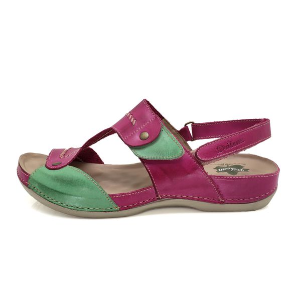 Sandalia Feminina Ortopédica Confortável de Couro Legítimo e Palmilha Gel - Pink/Pistache (BE 002)
