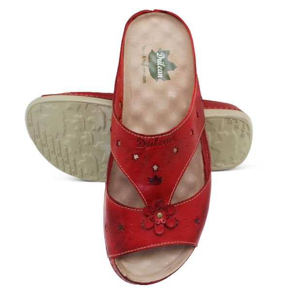 Sandália Feminina de Couro Legítimo e Palmilha Gel - Vermelho (BE 003)