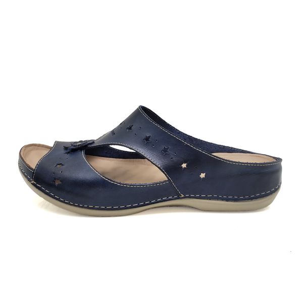 Sandália Feminina Ortopédica de Couro Legítimo e Palmilha Gel - Azul (BE 003) 