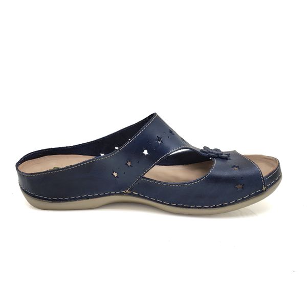 Sandália Feminina Ortopédica de Couro Legítimo e Palmilha Gel - Azul (BE 003) 