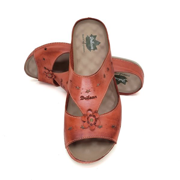 Sandália Feminina Anatômica de Couro Legítimo e Palmilha Gel - Coral (BE 003)