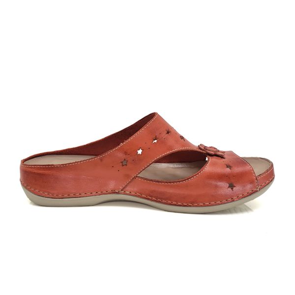 Sandália Feminina Anatômica de Couro Legítimo e Palmilha Gel - Coral (BE 003)