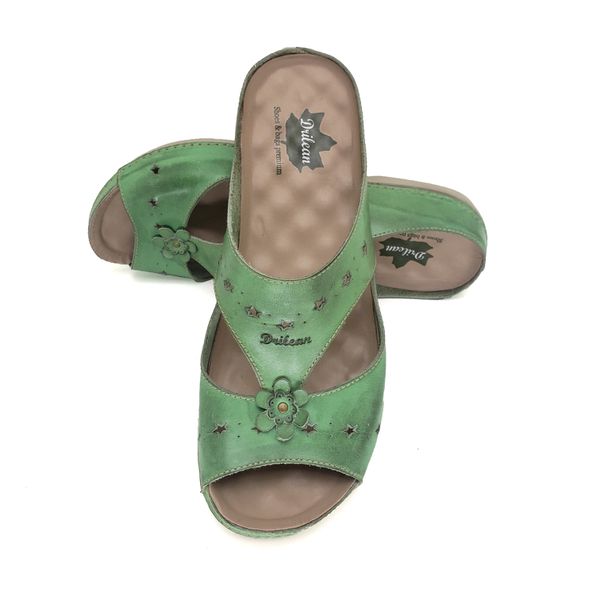 Sandália Feminina Ortopédica de Couro Legítimo e Palmilha Gel - Pistache - 35 (BE003) OUTLET