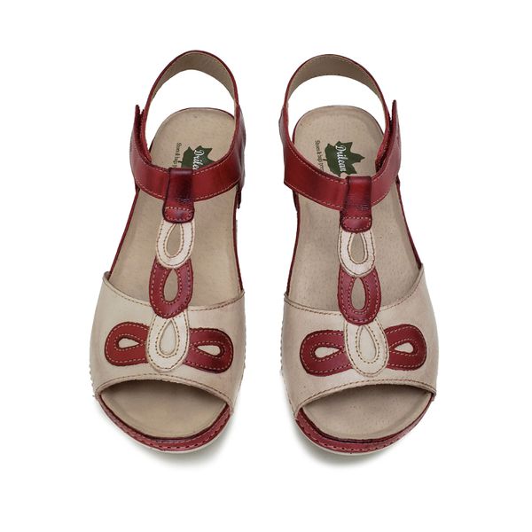 Sandália Feminina de Couro Legítimo e Palmilha Gel - Vermelho/Off (BE 004)