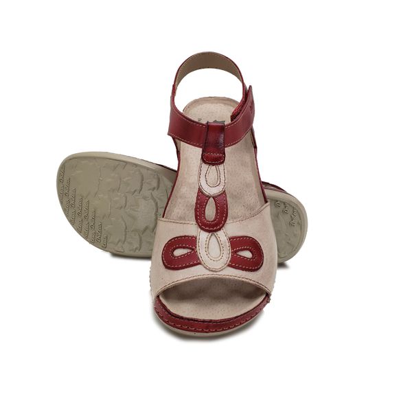 Sandália Feminina de Couro Legítimo e Palmilha Gel - Vermelho/Off (BE 004)
