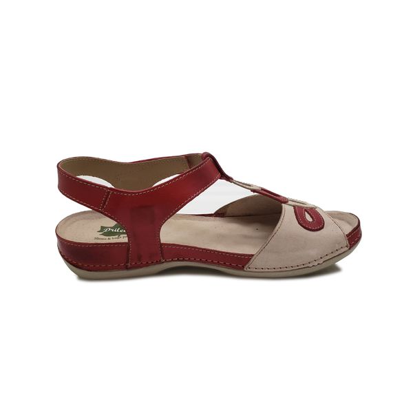 Sandália Feminina de Couro Legítimo e Palmilha Gel - Vermelho/Off (BE 004)