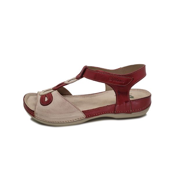 Sandália Feminina de Couro Legítimo e Palmilha Gel - Vermelho/Off (BE 004)