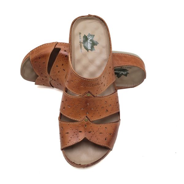 Sandália Feminina Ortopédica de Couro Legítimo e Palmilha Gel - Laranja - 33 - 35 (BE005) OUTLET