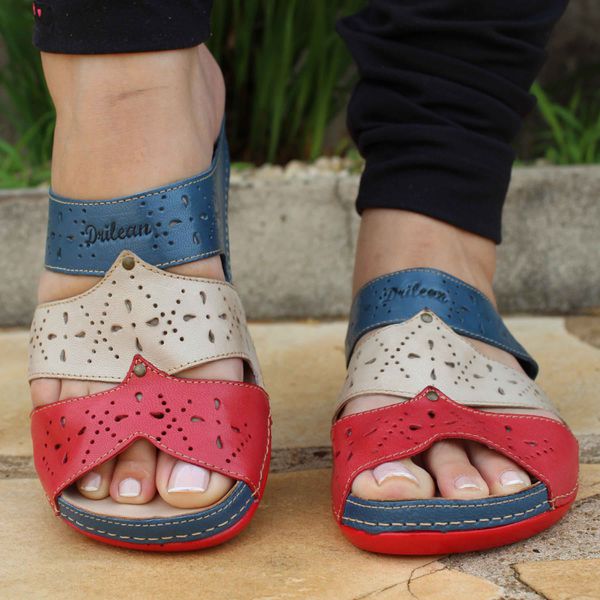 Sandália Feminina Ortopédica de Couro Legítimo e Palmilha Gel - Azul (BE 005)