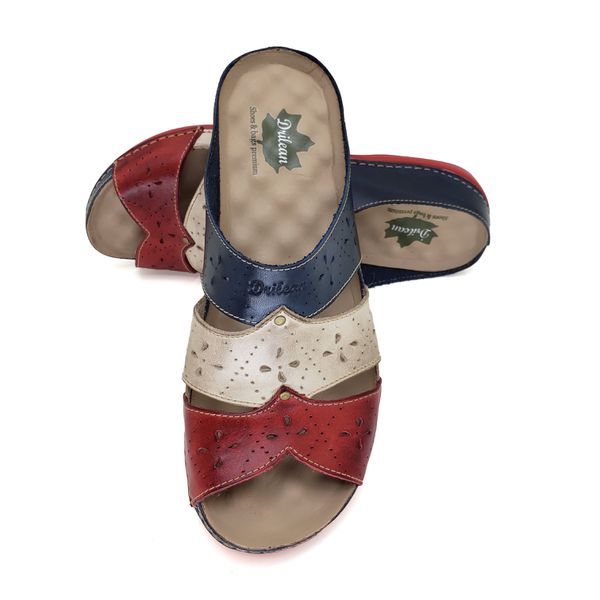 Sandália Feminina Ortopédica de Couro Legítimo e Palmilha Gel - Azul - 34 (BE005) OUTLET