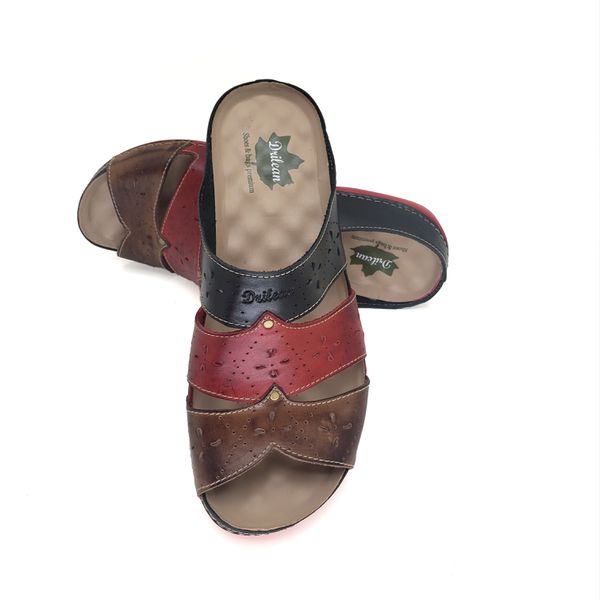 Sandália Feminina Ortopédica de Couro Legítimo e Palmilha Gel - Preto/Vermelho - 34 (BE005) OUTLET