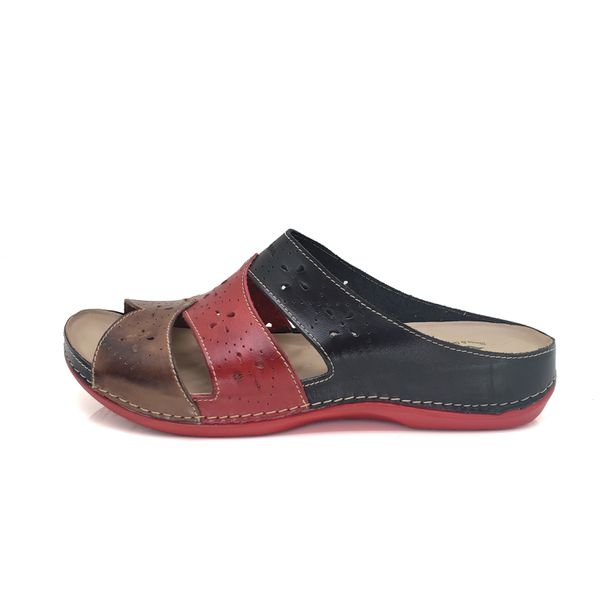 Sandália Feminina Ortopédica de Couro Legítimo e Palmilha Gel - Preto/Vermelho - 34 (BE005) OUTLET