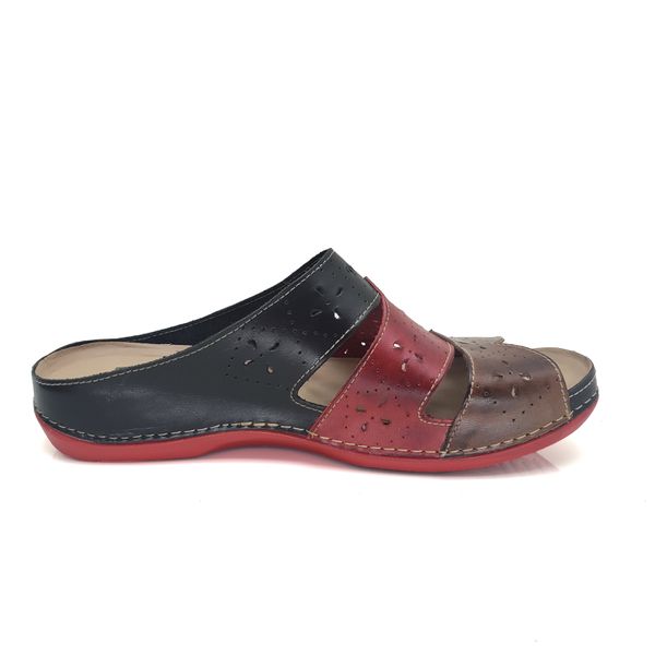 Sandália Feminina Ortopédica de Couro Legítimo e Palmilha Gel - Preto/Vermelho - 34 (BE005) OUTLET