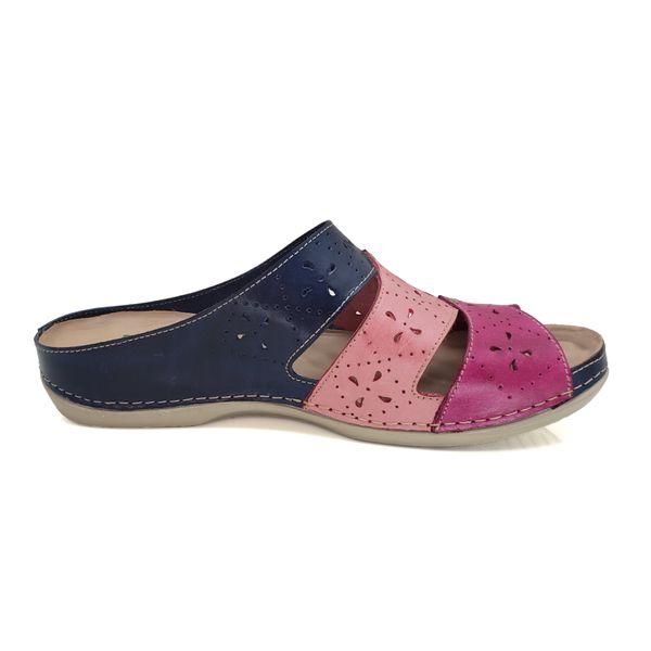Sandalia Feminina Ortopédica de Couro Legítimo e Palmilha Gel - Azul/Rosê (BE 005)