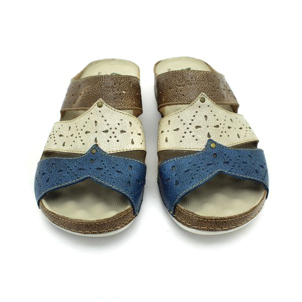Sandália Feminina Ortopédica de Couro Legítimo com Palmilha Gel - Bicolor Fendi (BE005)