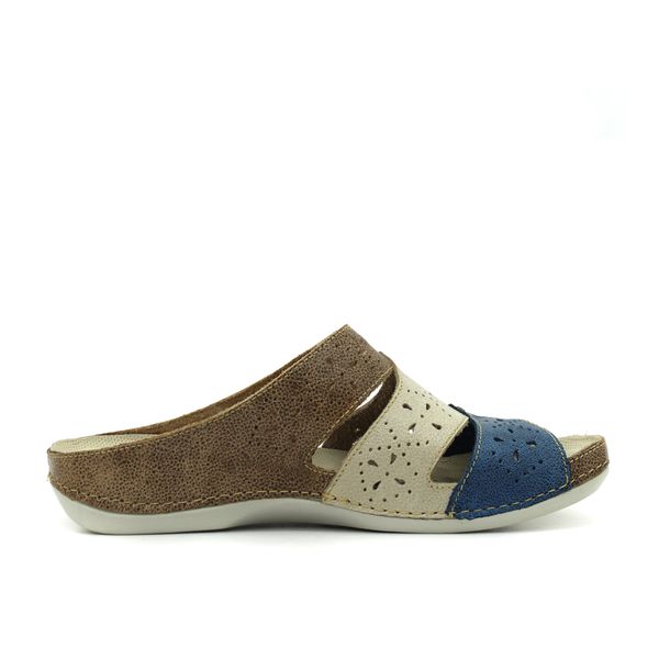 Sandália Feminina Ortopédica de Couro Legítimo com Palmilha Gel - Bicolor Fendi (BE005)