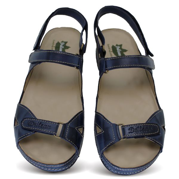 Sandália Feminina de Couro Legítimo e Palmilha Gel - Azul (BE 006)