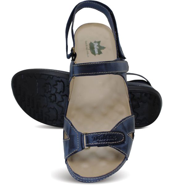 Sandália Feminina de Couro Legítimo e Palmilha Gel - Azul (BE 006)