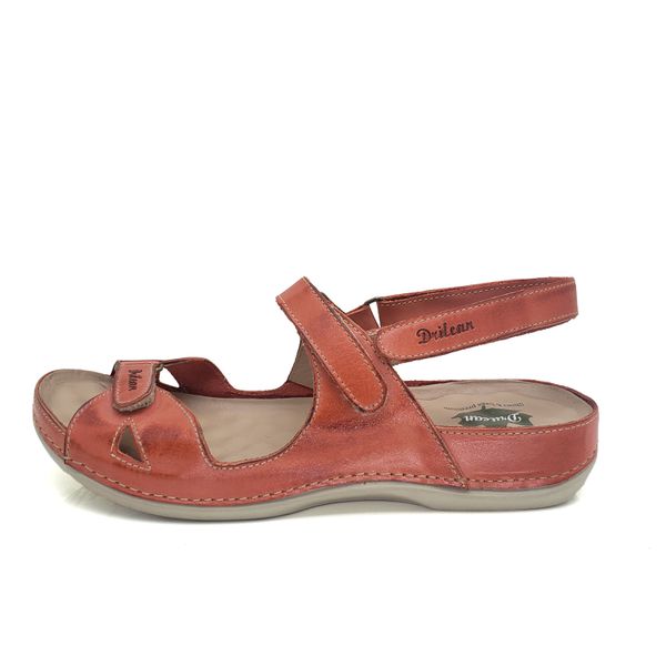 Sandalia Feminina Ortopédica de Couro Legítimo e Palmilha Gel - Coral (BE 006)