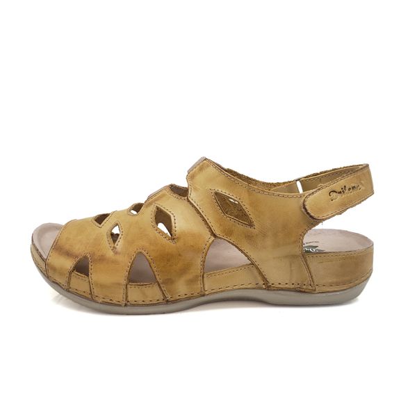 Sandália Anatômica Feminina em Couro Legítimo e Palmilha Gel - Amarelo (BE 008)