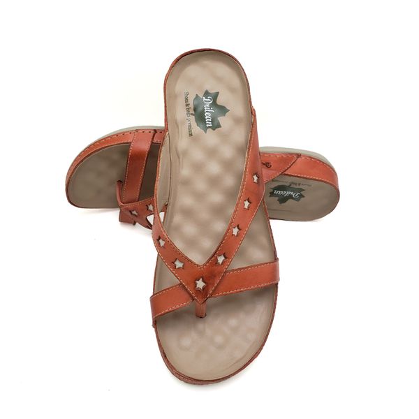 Sandalia Feminina Ortopédica de Couro Legítimo e Palmilha Gel - Coral (BE 011)