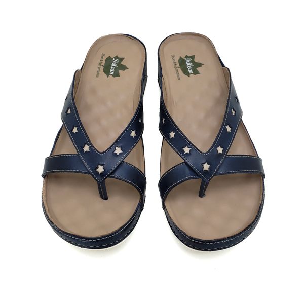 Sandalia Feminina Ortopédica Confortável de Couro Legítimo e Palmilha Gel - Azul/Off (BE 011)