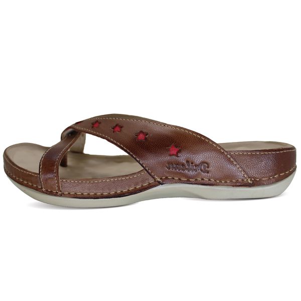Sandália Feminina de Couro Legítimo e Palmilha Gel - Castanho/Vermelho (BE 011)