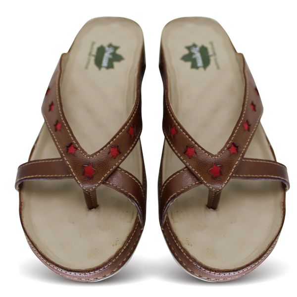Sandália Feminina de Couro Legítimo e Palmilha Gel - Castanho/Vermelho - 36 e 38 (BE011)