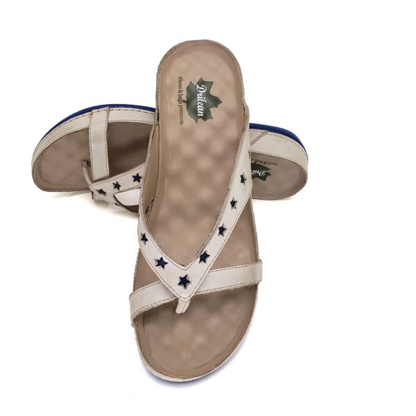Sandalia Feminina Ortopédica Confortável de Couro Legítimo e Palmilha Gel - Off White - 33 (BE011) OUTLET