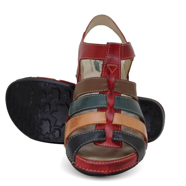 Sandália Feminina Ortopédica de Couro Legítimo e Palmilha Gel - Vermelho (BE 013)