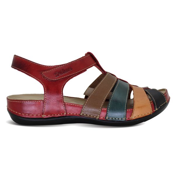Sandália Feminina Ortopédica de Couro Legítimo e Palmilha Gel - Vermelho (BE 013)