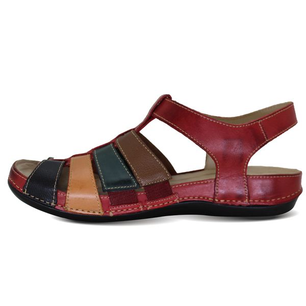 Sandália Feminina Ortopédica de Couro Legítimo e Palmilha Gel - Vermelho (BE 013)
