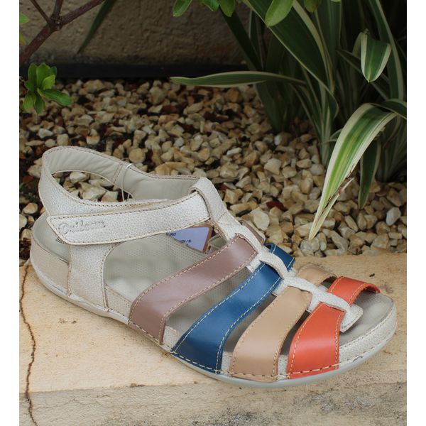 Sandália Feminina de Couro Legítimo com Palmilha em Gel - Off White (BE 013)