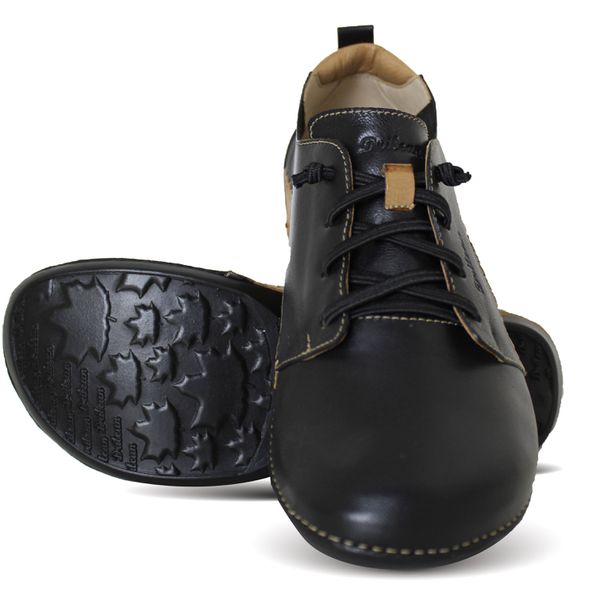 Tênis Feminino Confortável em Couro - Preto/Carame... - Drilean