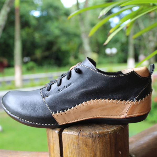 Tênis Feminino Confortável em Couro - Preto/Caramelo (BE 014)