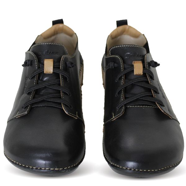 Tênis Feminino Confortável em Couro - Preto/Caramelo (BE 014)