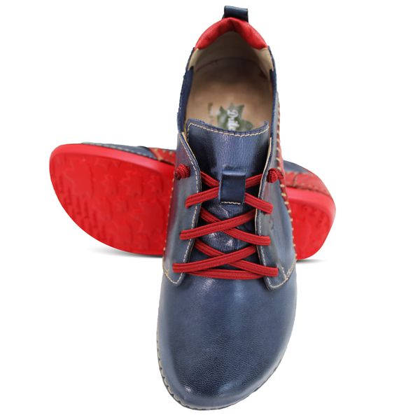 Tênis Feminino Confortável de Cano Médio em Couro - Azul/Vermelho (BE 014)
