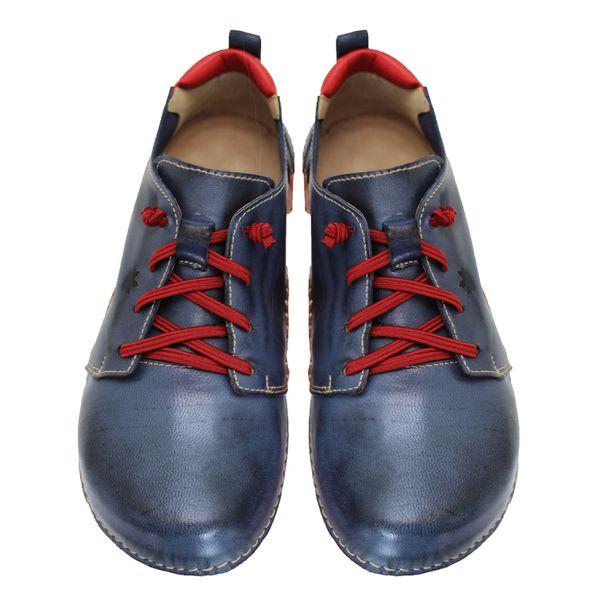 Tênis Feminino Confortável de Cano Médio em Couro - Azul/Vermelho (BE 014)