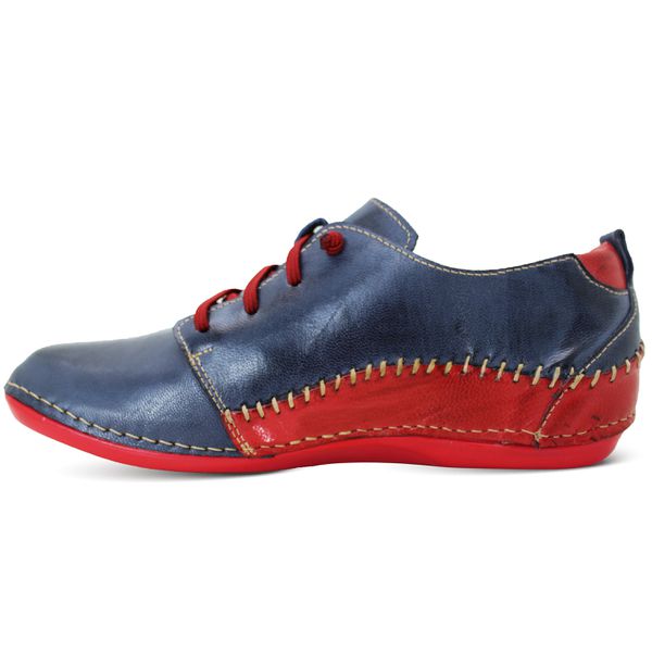 Tênis Feminino Confortável de Cano Médio em Couro - Azul/Vermelho (BE 014)