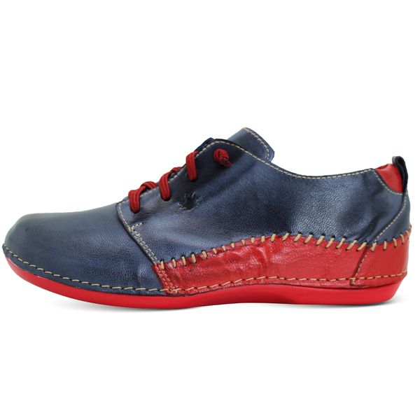 Tênis Feminino Confortável de Cano Médio em Couro - Azul/Vermelho (BE 014)